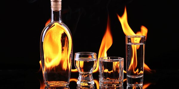 Wine Bottle with Fire Glasses