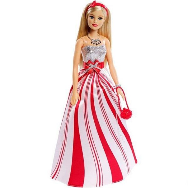 Barbie Doll Wearing White And Red Gown