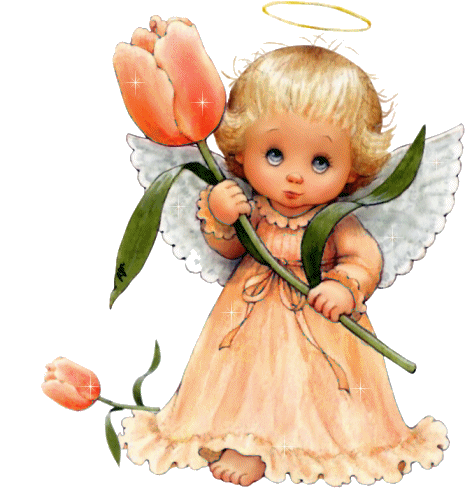 Cute Little Angel With Tulip Flower