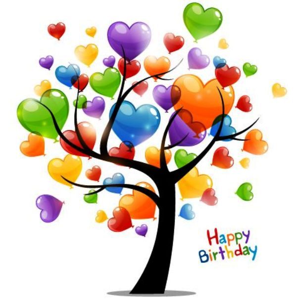 Happy Birthday With Colorful Hearts Tree