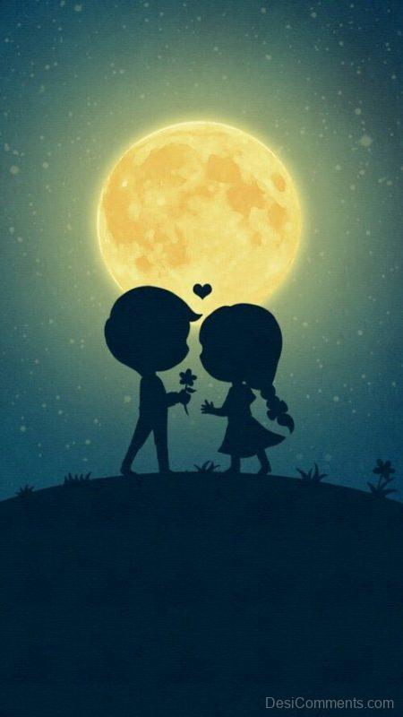 Animated Couple Kissing In Front Of Moon