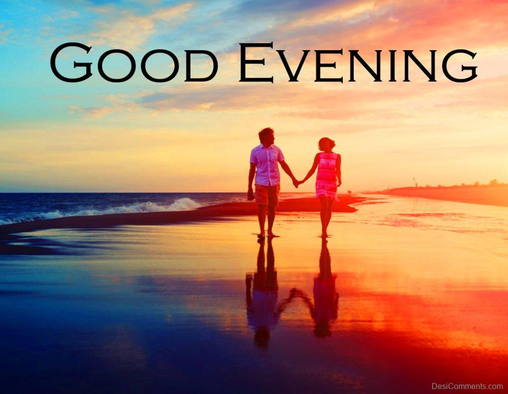 Good Evening Image with Couple Walking on the Beach - DesiComments.com