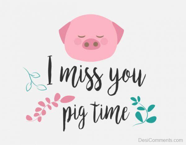 Cute pig face and text I miss you pig time. Template vector illustration.