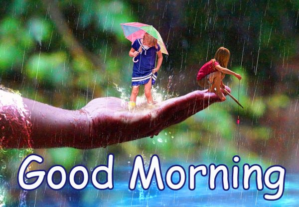 Good Morning Rainy With Cheerful Kids Image