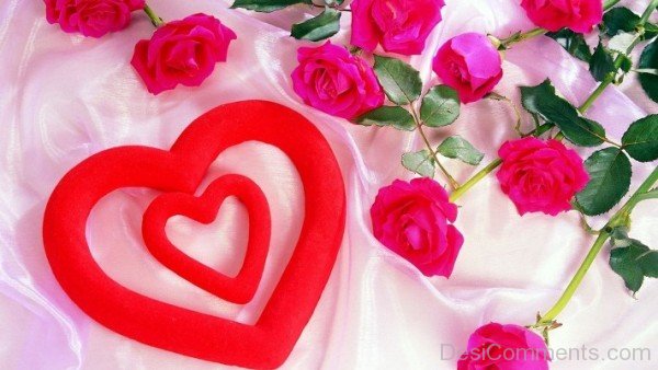 Beautiful Red Heart With Pink Roses