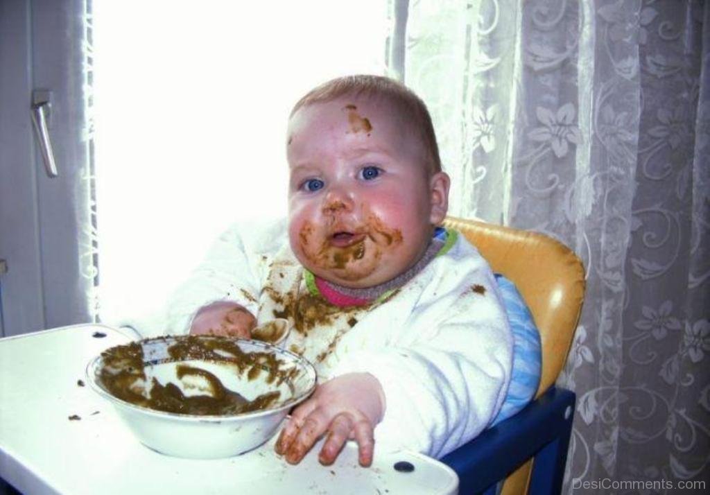 funny baby eating