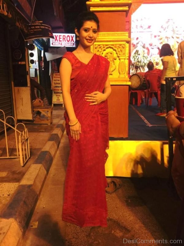 Ena Saha In Red Saree-DC208