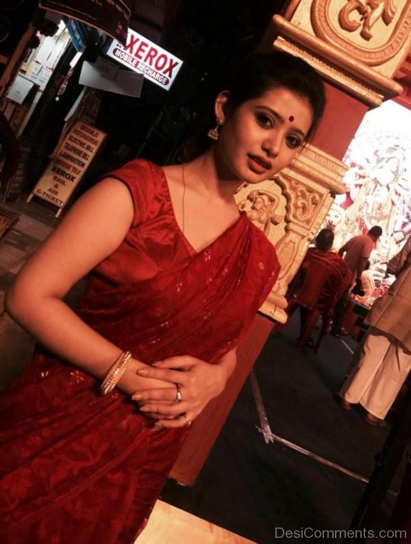 Ena Saha Wearing Red Saree-DC121