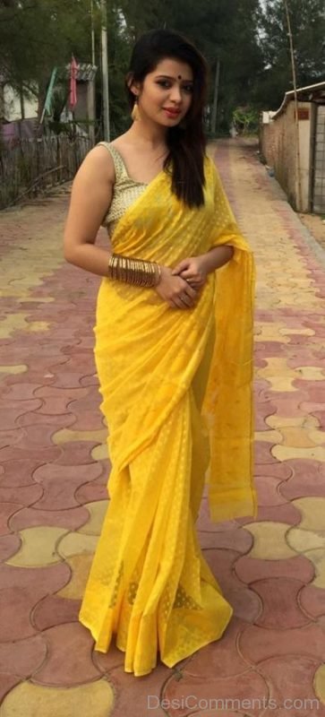 Ena Saha Wearing Yellow Saree-DC128