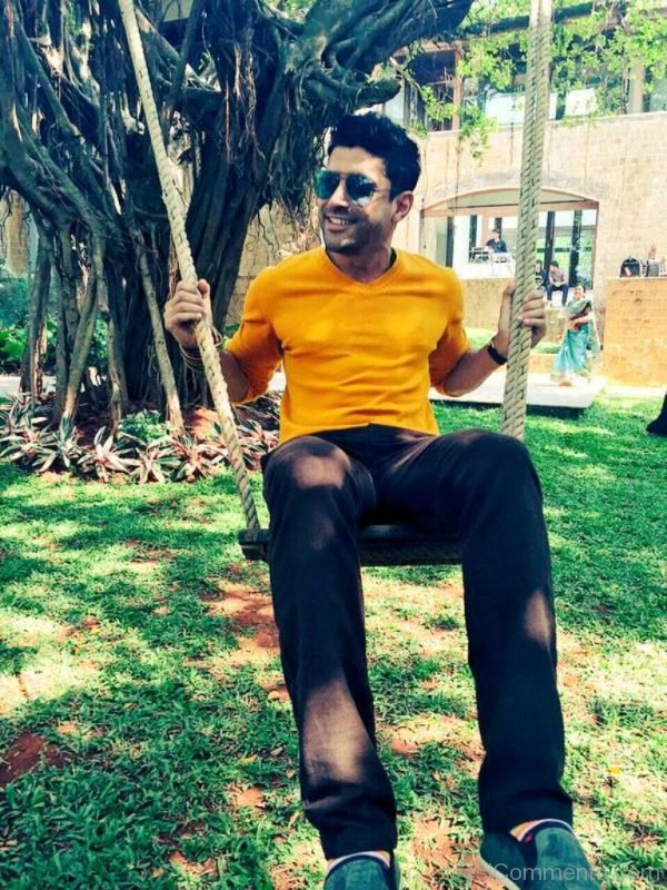 Farhan Akhtar Wearing Yellow T-Shirt