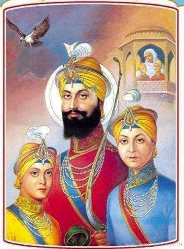 Guru Gobind Singh Ji With His Sons Image