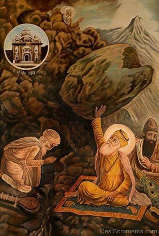 Guru Nanak Dev Ji Stopping The Stone Image
