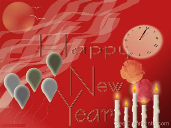 Happy New Year With Candles And Balloons