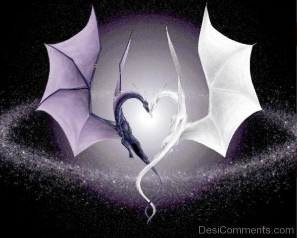 Image Of Dragon In  Love Hearts Shape