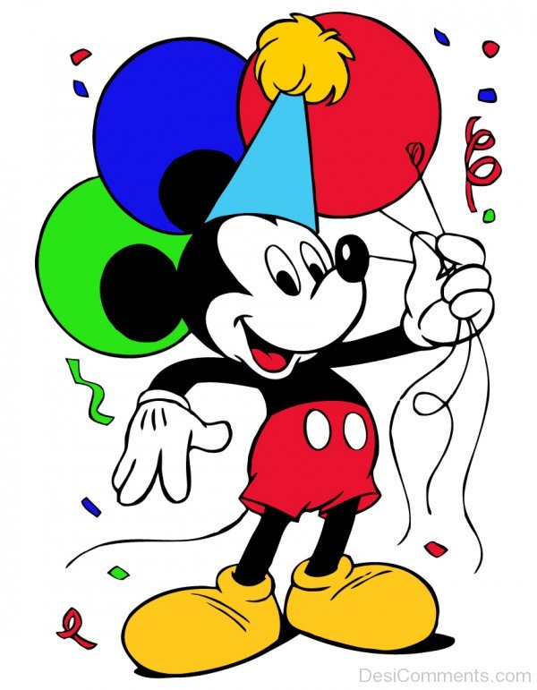 Image Of Micky Mouse Wearing Birthday Cap