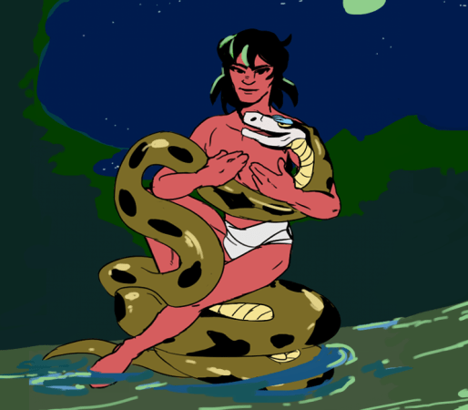 Kaa With Young Mowgli