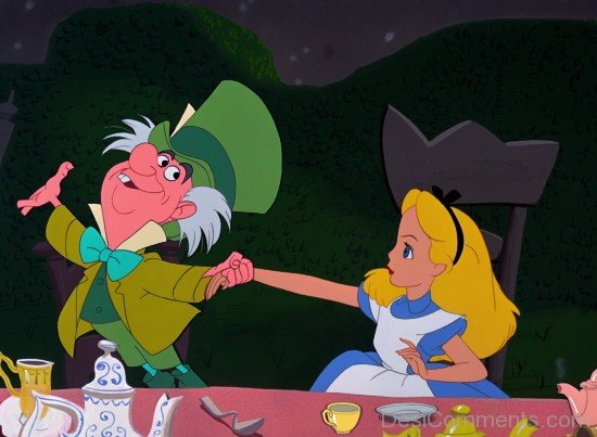 Mad Hatter Holding Alice Hand