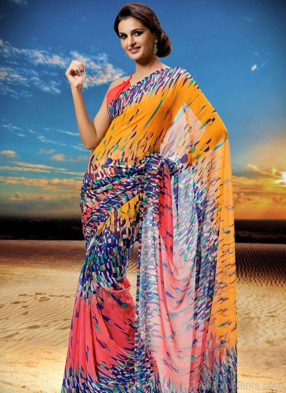 Monica Bedi In Chiffon Georgette Printed Saree