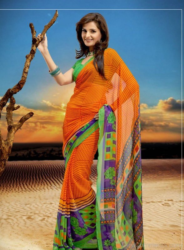 Monica Bedi In Orange  Saree