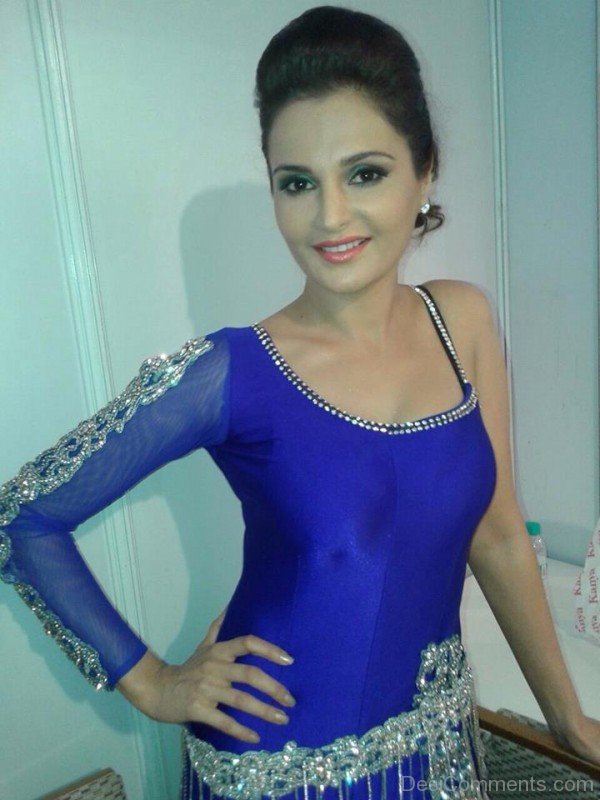 Monica Bedi Wearing Blue Dress