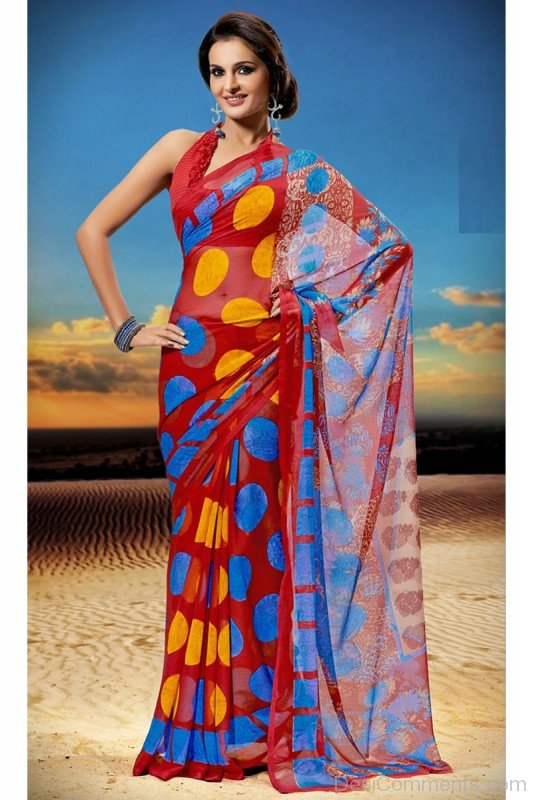 Monica Bedi Wearing  Chiffon Georgette Printed Saree