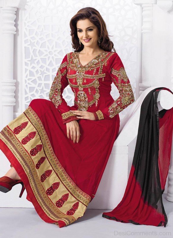 Monica Bedi Wearing Red Suit - DesiComments.com