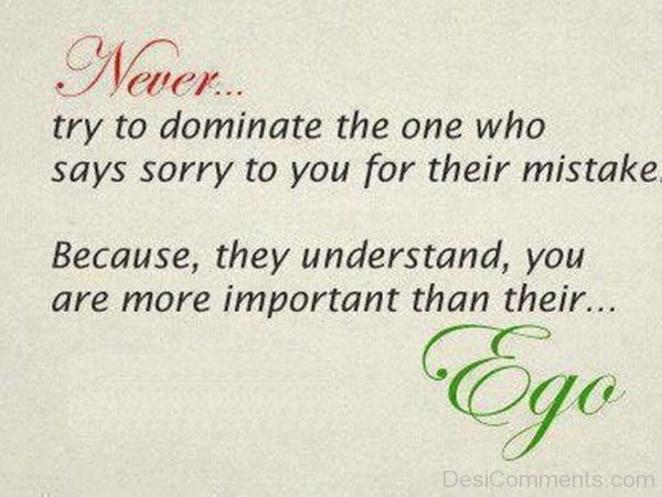 Never Try To  Dominate The One Who Says Sorry To You For Their Mistake Because They Understand You Are More Important Than Their Ego-DC34