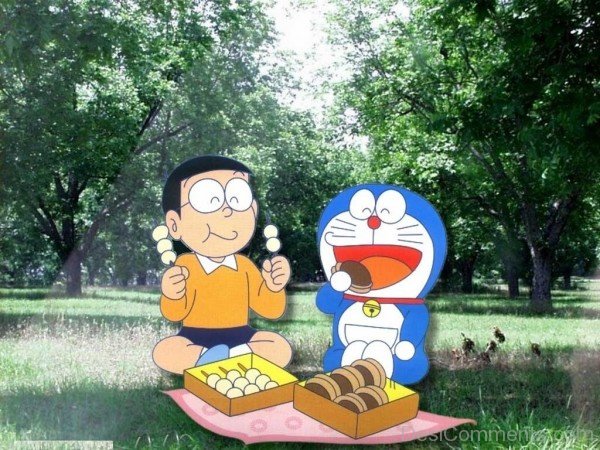 Nobita Eating Food With Doraemon