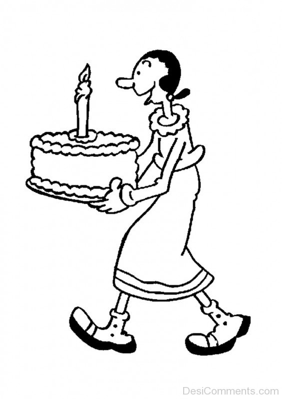 Olive Oyl Holding Cake