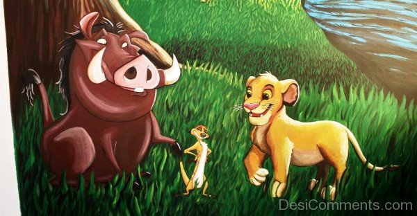 Painting Of Simba,Timon And Pumbaa