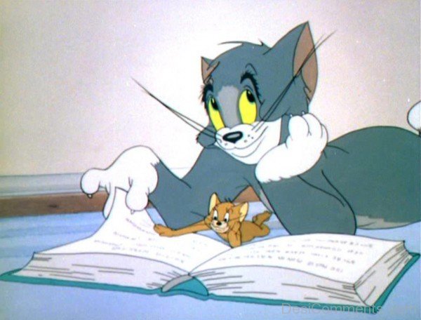 Picture Of Tom And Jerry Reading Book