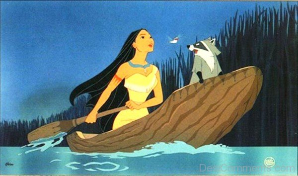 Pocahontas With Meeko In Boat