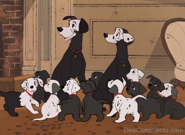 Pongo and Perdita With puppies Image