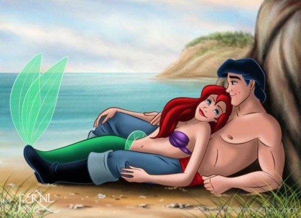 Prince Eric and Ariel Laying Near Sea