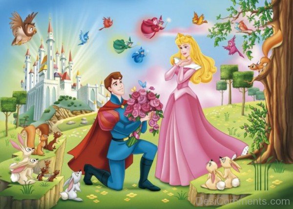 Prince Philip Giving Rose To Princess Aurora Image
