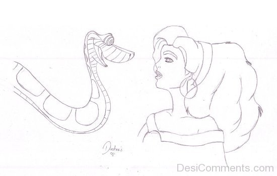 Sketch Of Kaa And Esmeralda