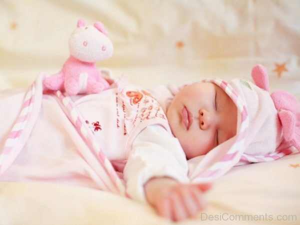 Sleeping Baby With Small Teddy Bear-DC086