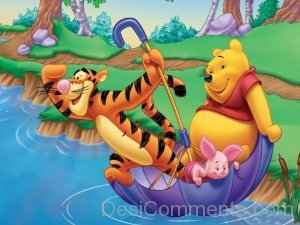 Tigger,Winnie And Piglet On Umbrella