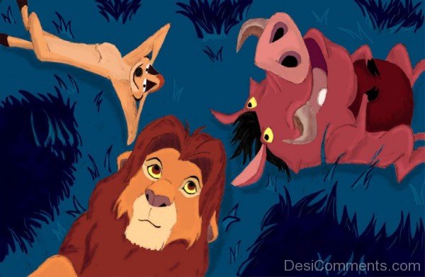 Timon,Pumbaa And Lion King Looking Up